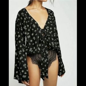 Free People Daisy Forties Feel Bodysuit | NWT Rare Black Lace M